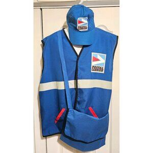 Postal Carrier Costume Adult Mailman Postman Delivery Vest Hat Mail Bag Uniform